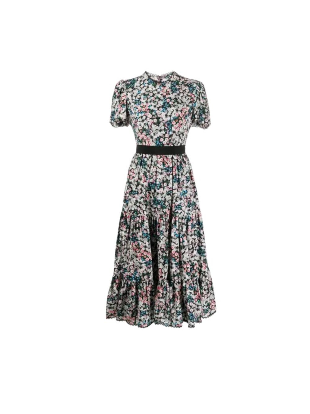 NWOT Erdem Ginerva Silk Midi Dress Womens 4 40 Black Pink Floral Print Crew Neck